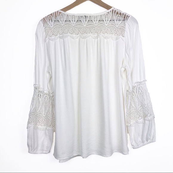 JOIE Coastal Lace Inset White Blouse Top L - Picture 4 of 12